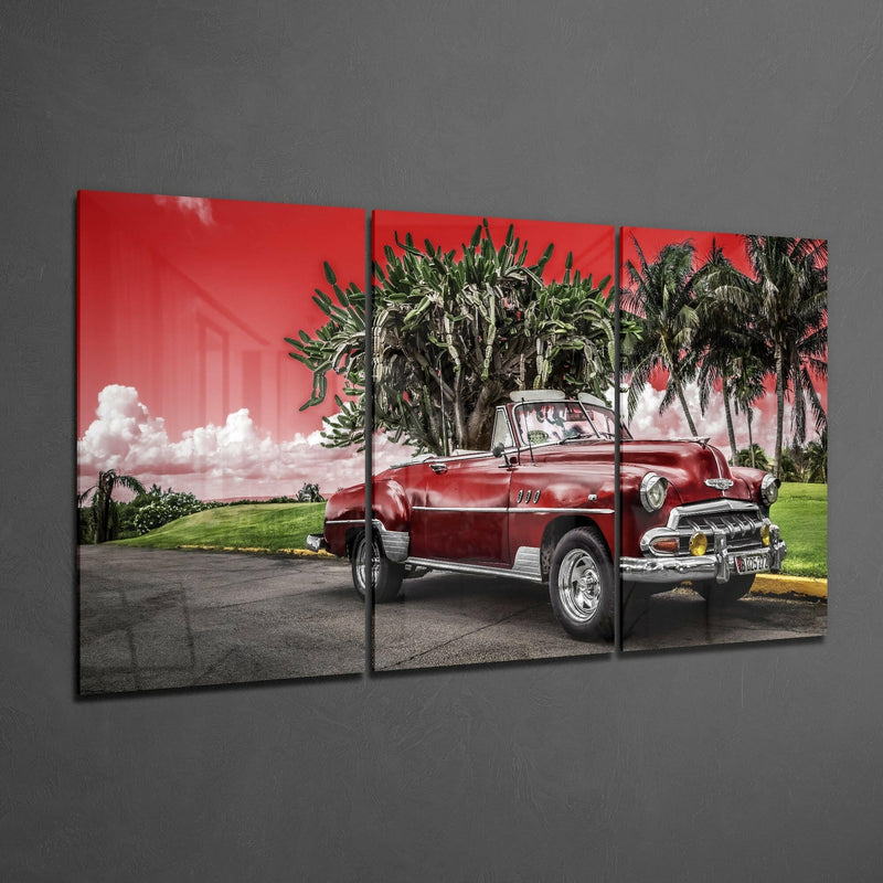 Red Classic Car Glass Art