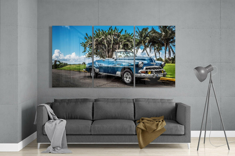 Blue Classic Car Glass Art