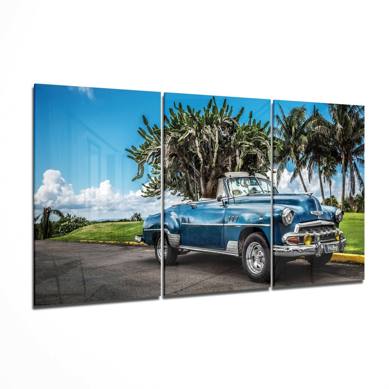Blue Classic Car Glass Art