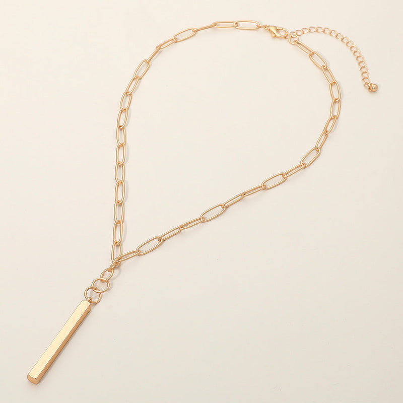Matte Metal Bar Pendant Paperclip Chain Necklace