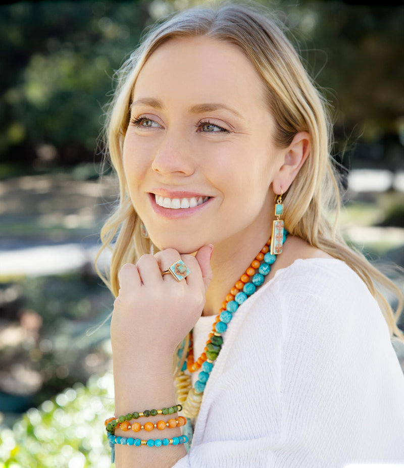 Mandy Orange and Blue Jasper Pendant Statement Necklace