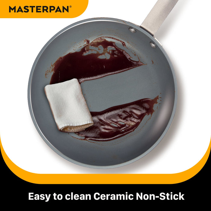 MASTERPAN Ceramic Nonstick Stovetop Oven Frypan & Skillet & Stainless Steel Lid Set, Clay Color 9.5"(24cm)