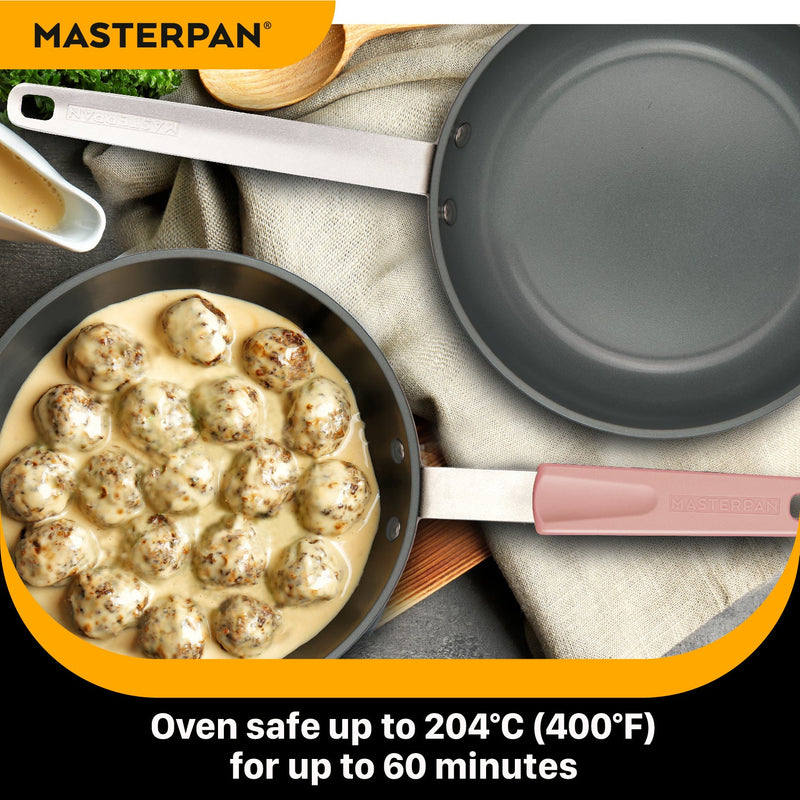 MASTERPAN Ceramic Nonstick Stovetop Oven Frypan & Skillet & Stainless Steel Lid Set, Clay Color 9.5"(24cm)