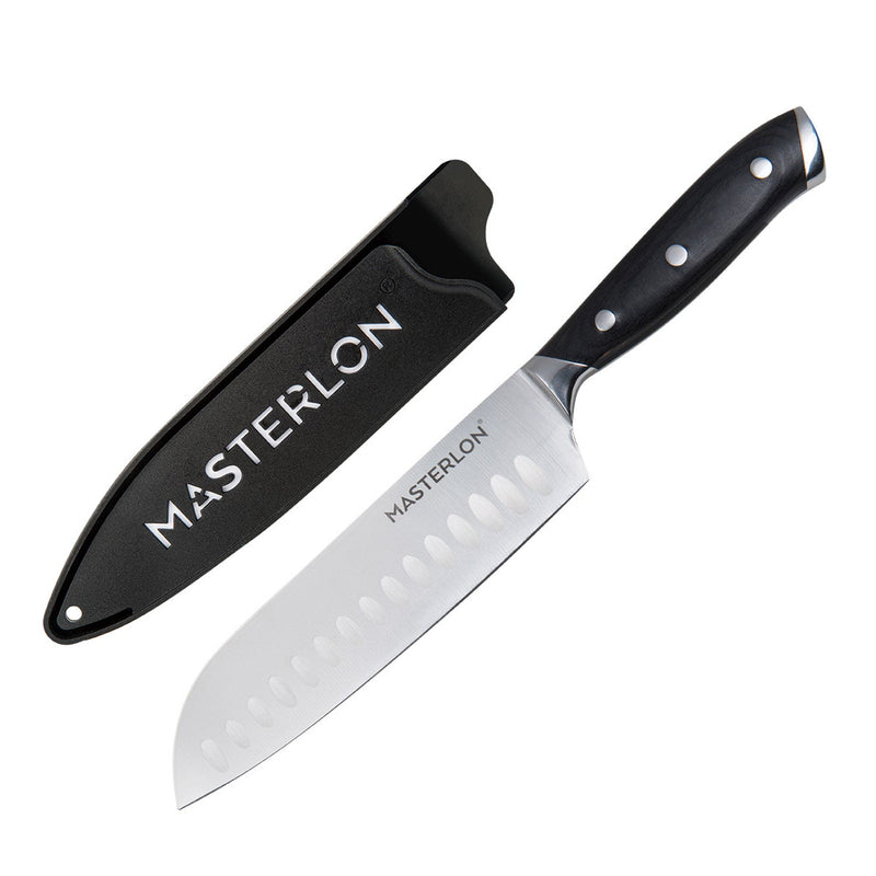 MASTERPAN Essential Chef’s Knife Bundle - 8" Chef’s Knife, 8" Slicer Knife & 7" Santoku Knife - Stainless Steel Blades with Protective Covers