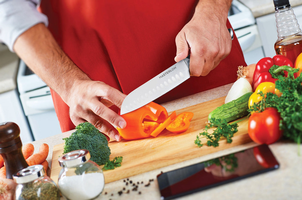 MASTERPAN Santoku Knife With Stainless Steel blade & Cover, 7" (18cm)