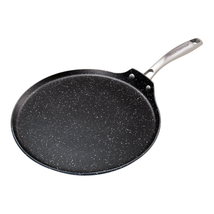 3 PACK BUNDLE - 9.5" FRY PAN + 11" CREPE PAN + 7" SAUCEPAN WITH GLASS LID, WITH STAINLESS STEEL RIVETED HANDLES, CAST ALUMINUM WITH SUPERIOR NON-STICK