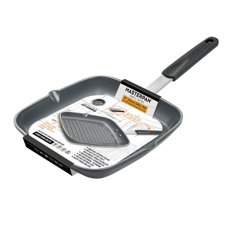 MASTERPAN Ceramic Nonstick Grill Pan with Silicone Grip, 10" (25cm)