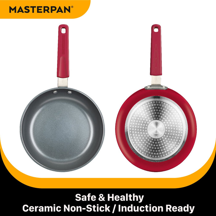 MASTERPAN Ceramic Nonstick Stovetop Oven Frypan & Skillet with Stainless Steel Lid & Utensils, Beet 9.5" (24cm)