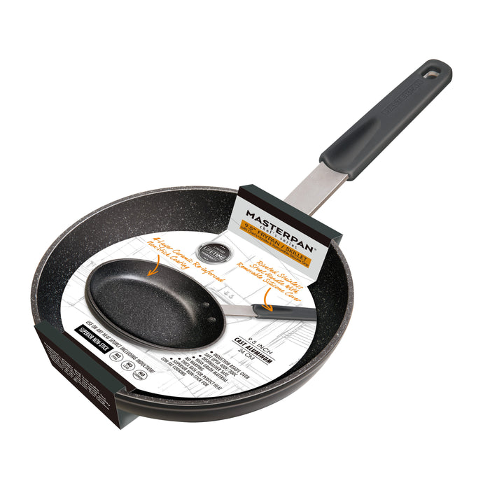 3-PACK CHEFS BUNDLE - 8"+ 9.5"+11" FRY PAN SET, WITH STAINLESS STEEL HANDLE, SILICONE HANDLE COVER, CAST ALUMINUM WITH SWISS BRAND ILAG GRANITEC NON-STICK