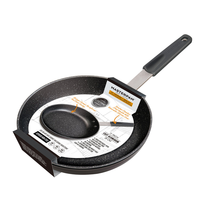 3-PACK CHEFS BUNDLE - 8"+ 9.5"+11" FRY PAN SET, WITH STAINLESS STEEL HANDLE, SILICONE HANDLE COVER, CAST ALUMINUM WITH SWISS BRAND ILAG GRANITEC NON-STICK