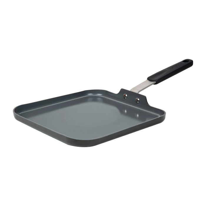 3 PACK CHEFS BUNDLE - 11" GRIDDLE + 8" FRY PAN + 9.5" FRY PAN, WITH STAINLESS STEEL HANDLE, SILICONE HANDLE COVER, CAST ALUMINUM WITH SWISS BRAND ILAG XERADUR 2 CERAMIC PTFE-FREE NON-STICK