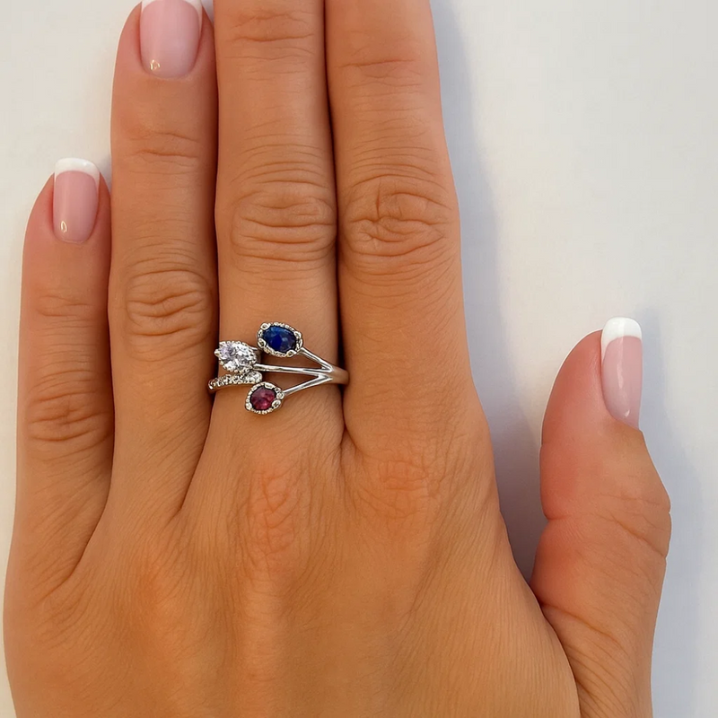 Multicolor Flower Ring with Cubic Zirconia Stones