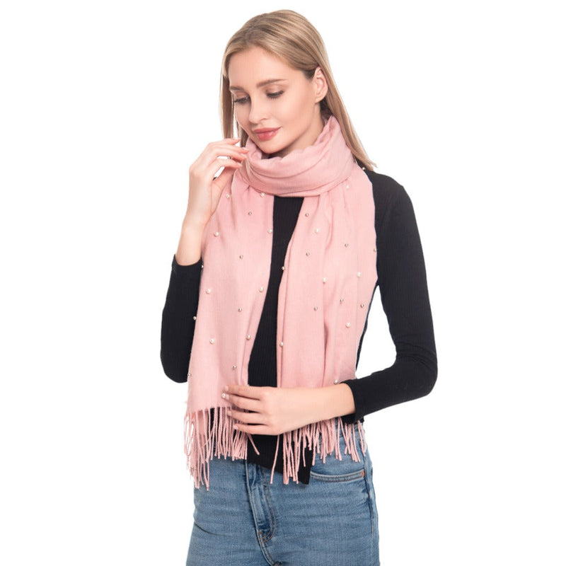 Pearl Embellished Solid Oblong Scarf