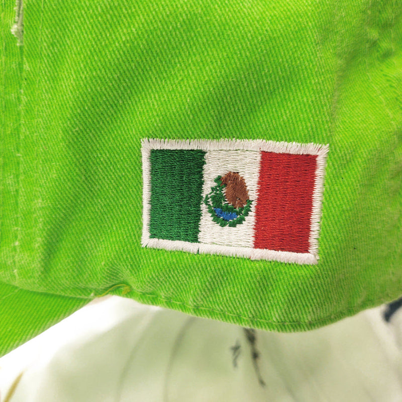 Mexico Vintage Hats With Mexican Flag and Shield Neon Green Hat