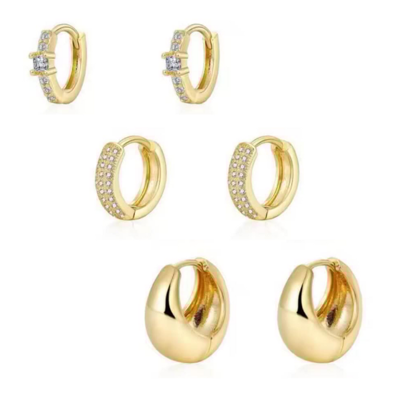 Dainty Huggie Hoop Earrings -3 Pairs