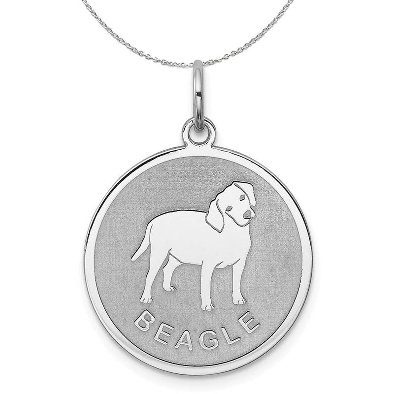 Sterling Silver Laser Etched Beagle Dog 19mm Necklace