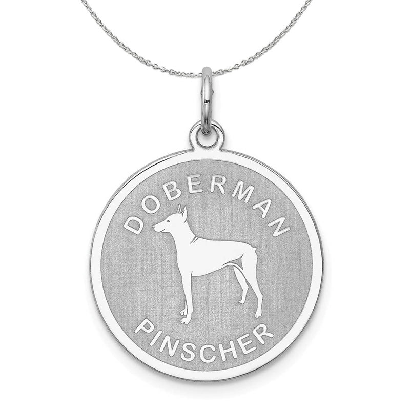 Sterling Silver Laser Etched Doberman Pinscher Dog 19mm Necklace