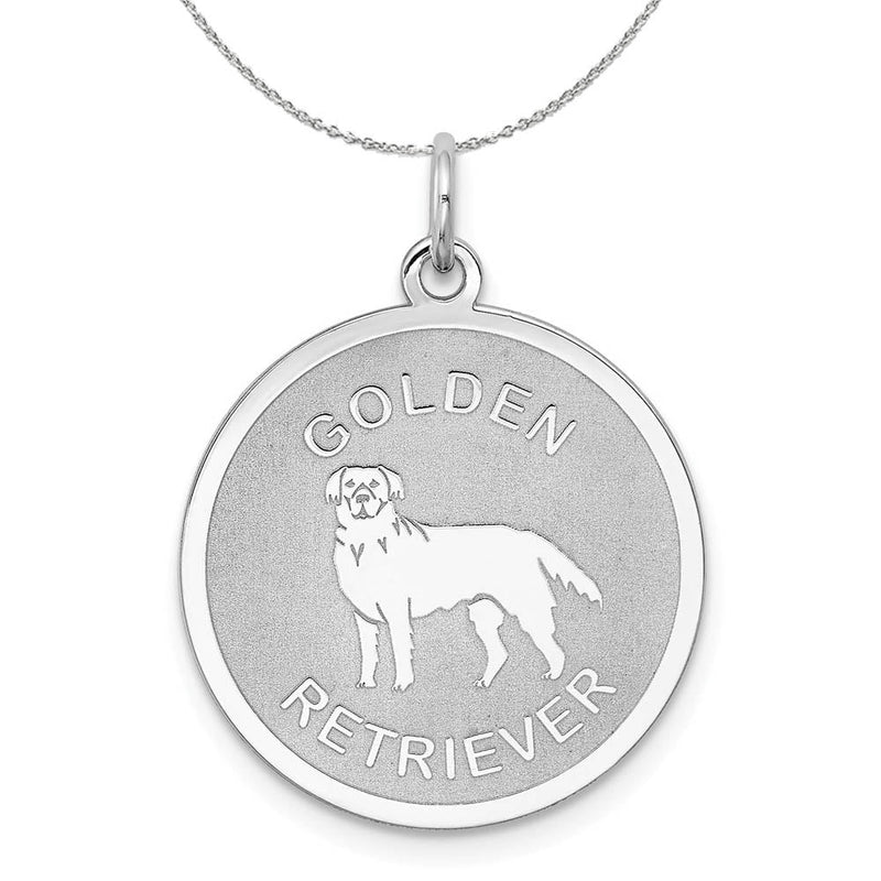 Sterling Silver Laser Etched Golden Retriever Dog 19mm Necklace