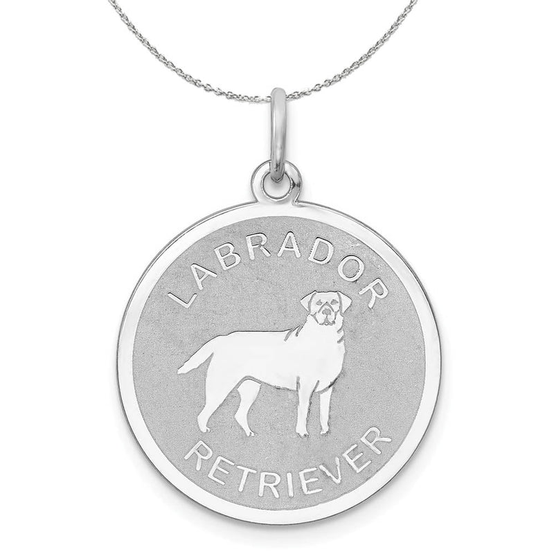 Sterling Silver Laser Etched Labrador Retriever Dog 19mm Necklace
