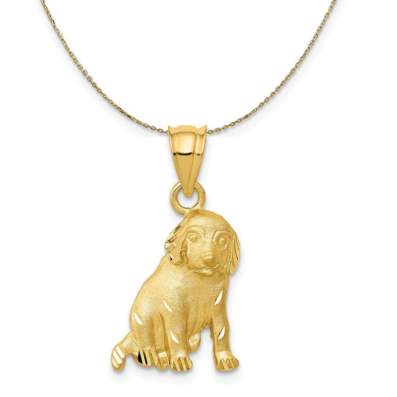 14k Yellow Gold 2D Satin and Diamond Cut Dog Necklace
