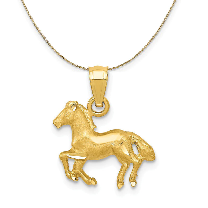 14k Yellow Gold Sm Satin Galloping Horse Necklace