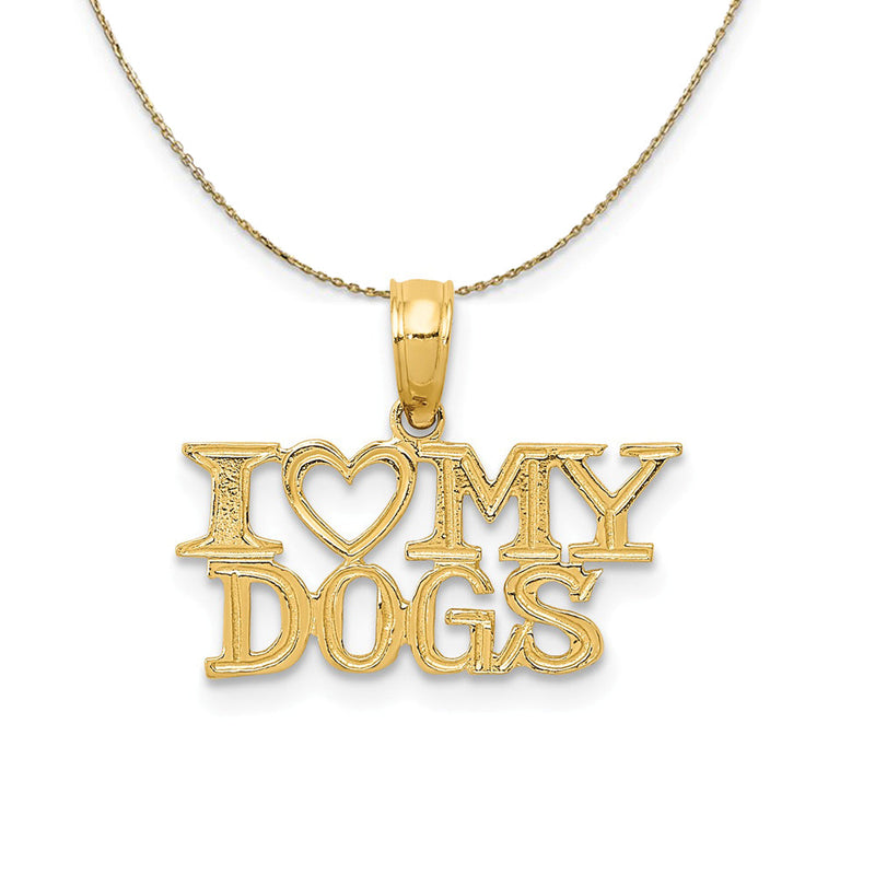 14k Yellow Gold I Heart My Dogs Polished Necklace