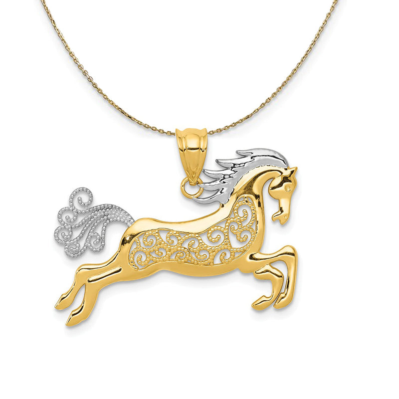 14k Yellow Gold Filigree Horse Necklace