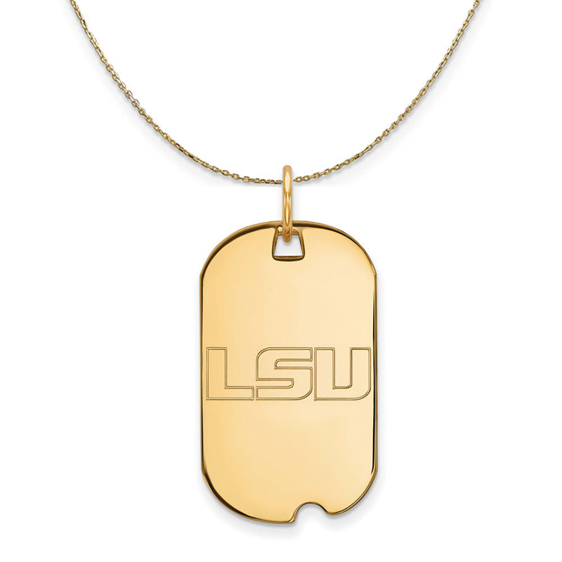 14k Yellow Gold Louisiana State Dog Tag Necklace