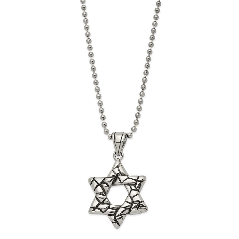 Men's Stainless Steel Antiqued 3D Star of David Necklace, 24 Inch