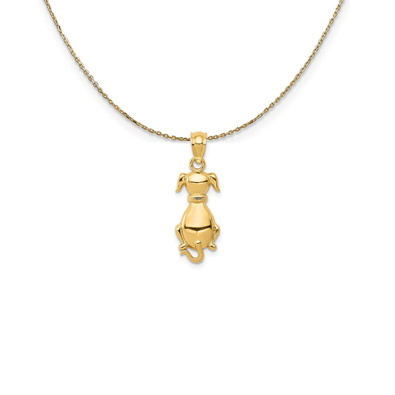 14k Yellow Gold Polished 2D Sitting Dog (23mm) Necklace