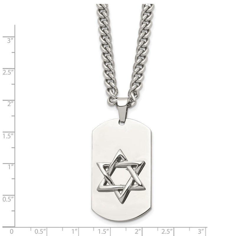 Stainless Steel Star of David Dog Tag Necklace - 24 Inch