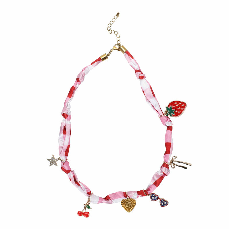 All-American Gingham Satin Scarf Charm Necklace