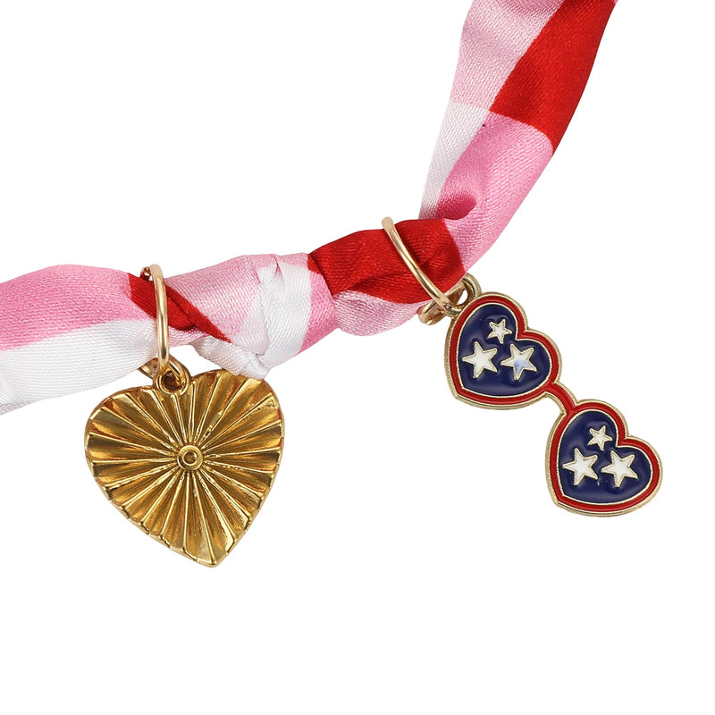 All-American Gingham Satin Scarf Charm Necklace
