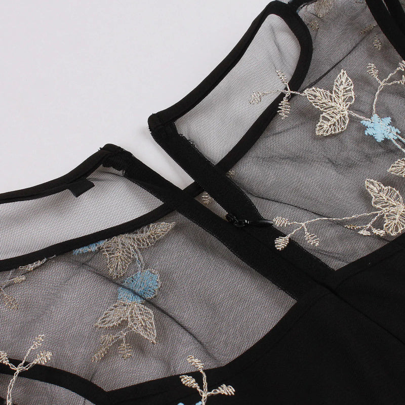 Elegant 1950s Embroidered Mesh Retro Party Dress