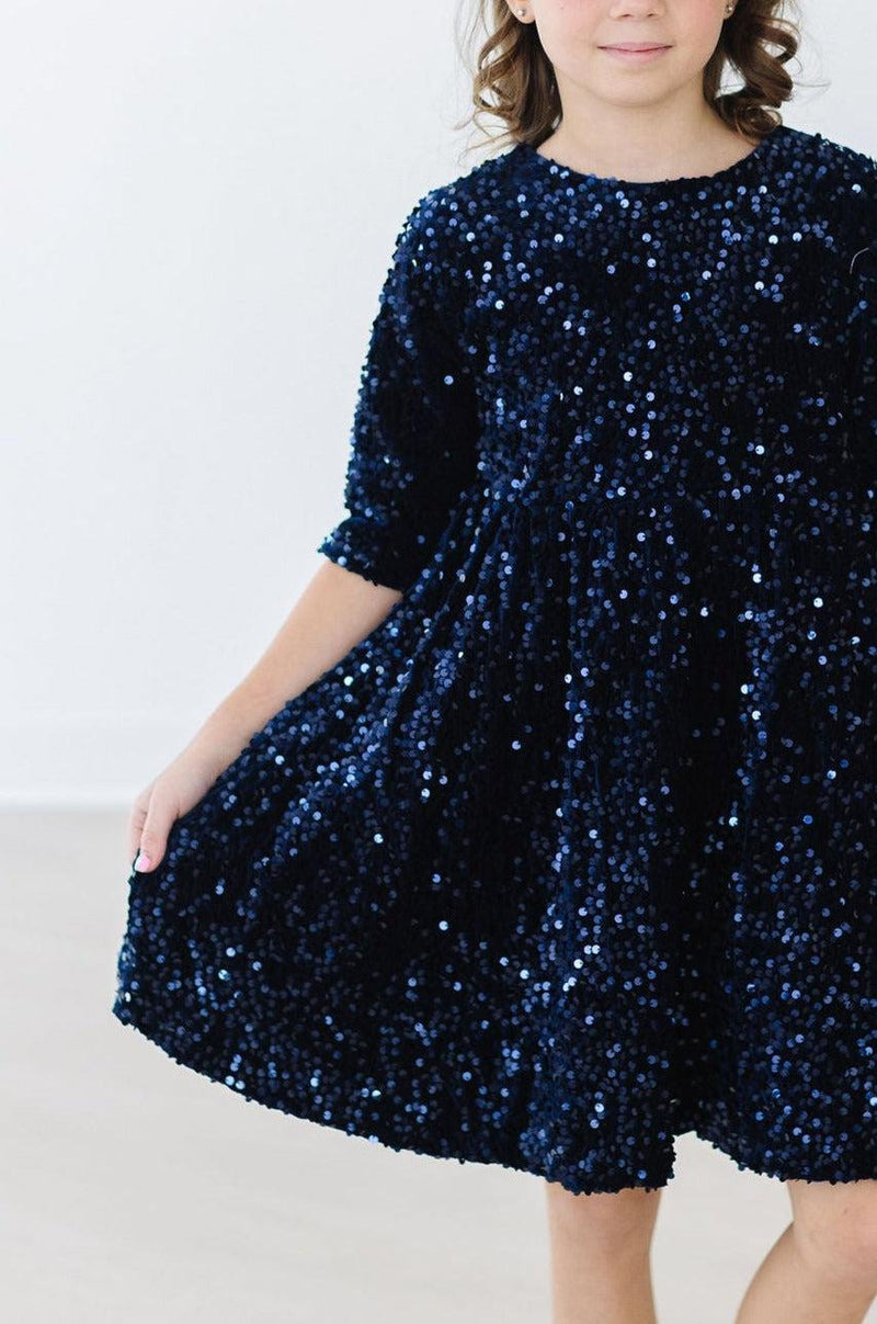 Navy Blue Velvet Sequin Dress