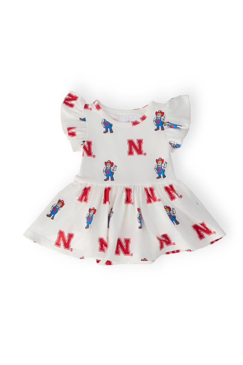 Nebraska White Herbie Husker S/S Flutter Twirl Bodysuit