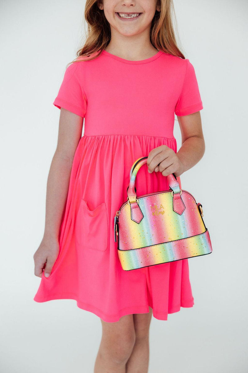 Neon Rainbow Glitter Girl's Crossbody Purse