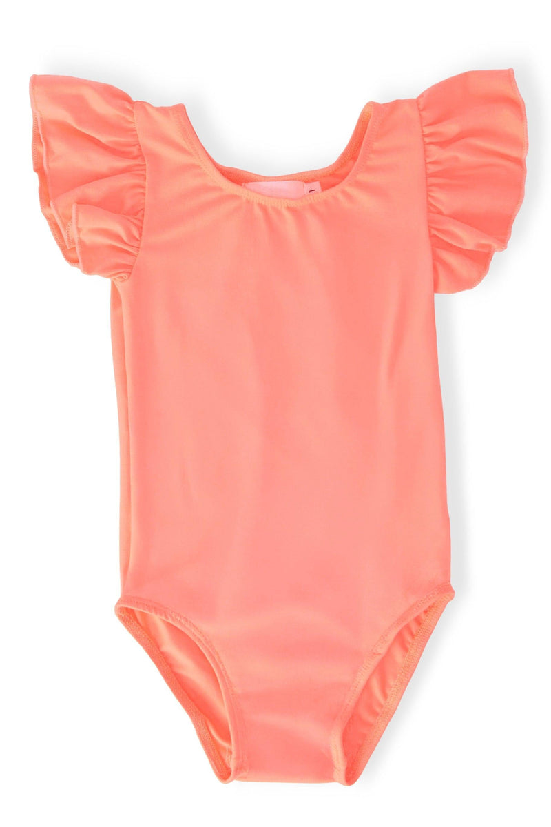 Neon Coral S/S Flutter Sleeve Leotard