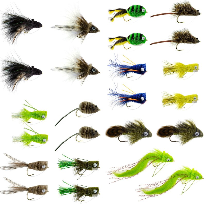 Bass Bug Collection - 24 Spun Hair Bass  Flies - Hook Sizes 2,4, 6, 8