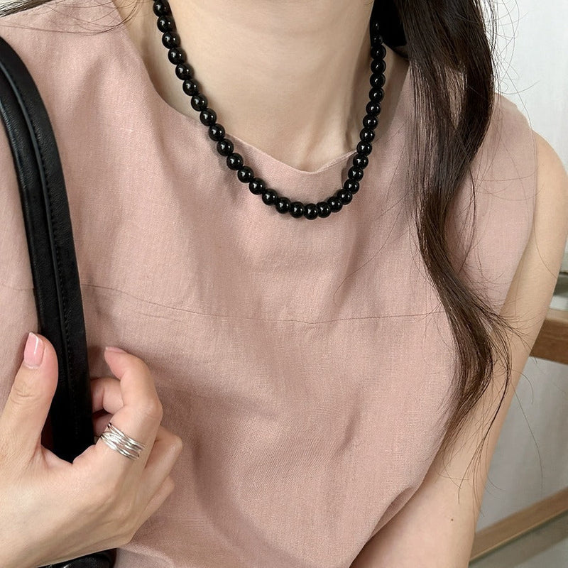 Retro Black Glass Pearl Necklace