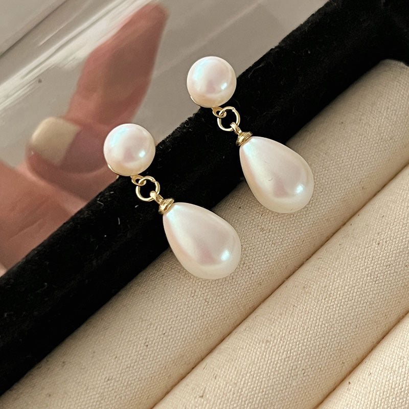 Oval Double Pearl Drop Dangle Earring