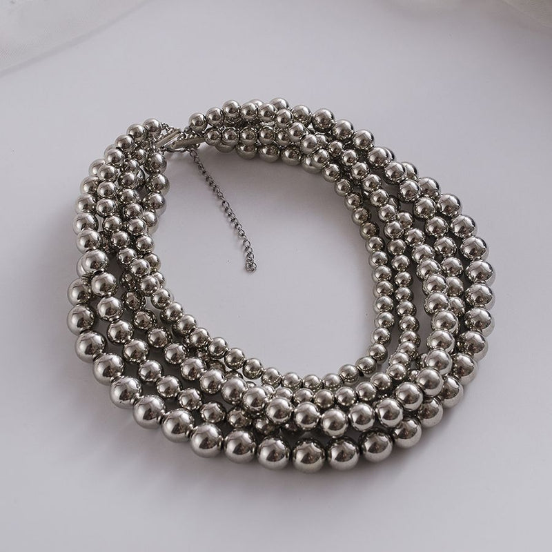 Metallic Bead Necklace Boho Layers Bead Necklace