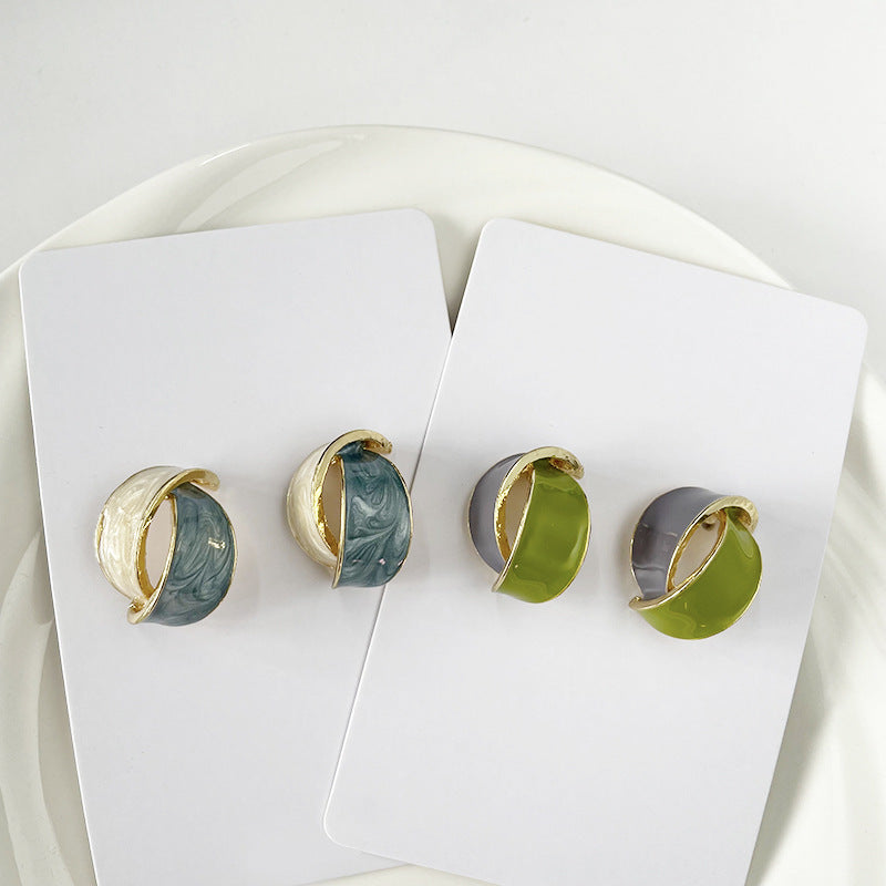 Enamel Arc Geometric Stud Earrings