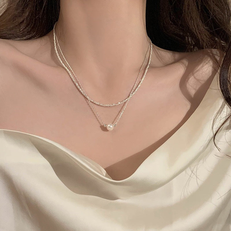Double Layer Pearl Necklace Women Chain Collarbone Jewelry
