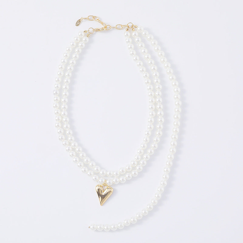 Layers Pearl Necklace Women Jewelry Heart Pendant