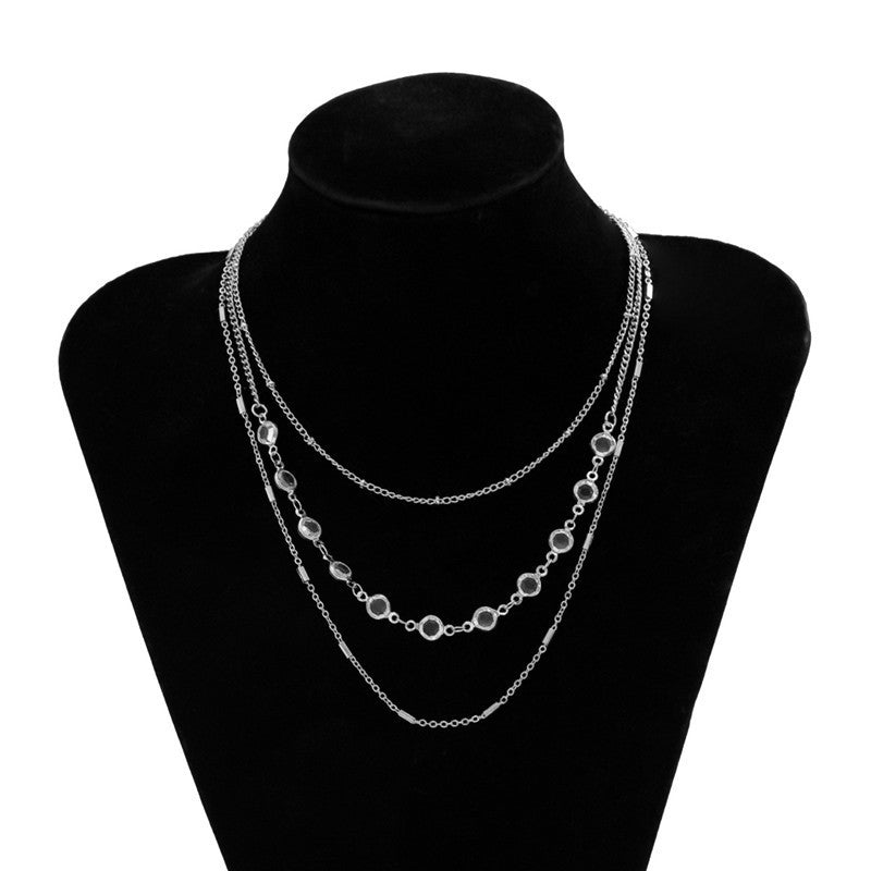 Crystal Layered Paperclip Chain Necklaces Choker