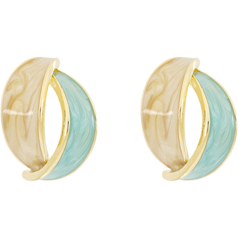 Enamel Green Blue Color Geometric Stud Earrings