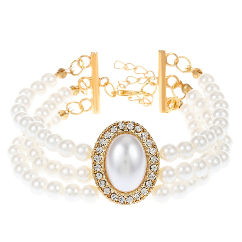 White Three Layer Pearl Bead Necklace