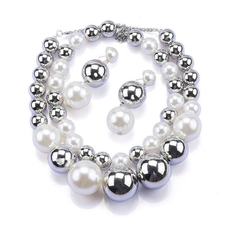Round Beads Faux Pearl Beaded Necklace