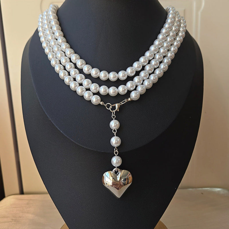 Bohemia Multilayer Long Pearl Chain Necklace Love Heart Pendant
